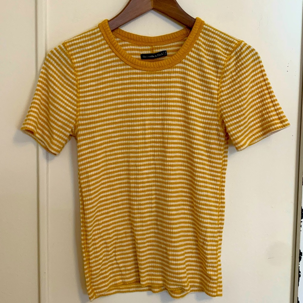 Yellow and White Stripped Abercrombie and Fitch Baby-T, size M.